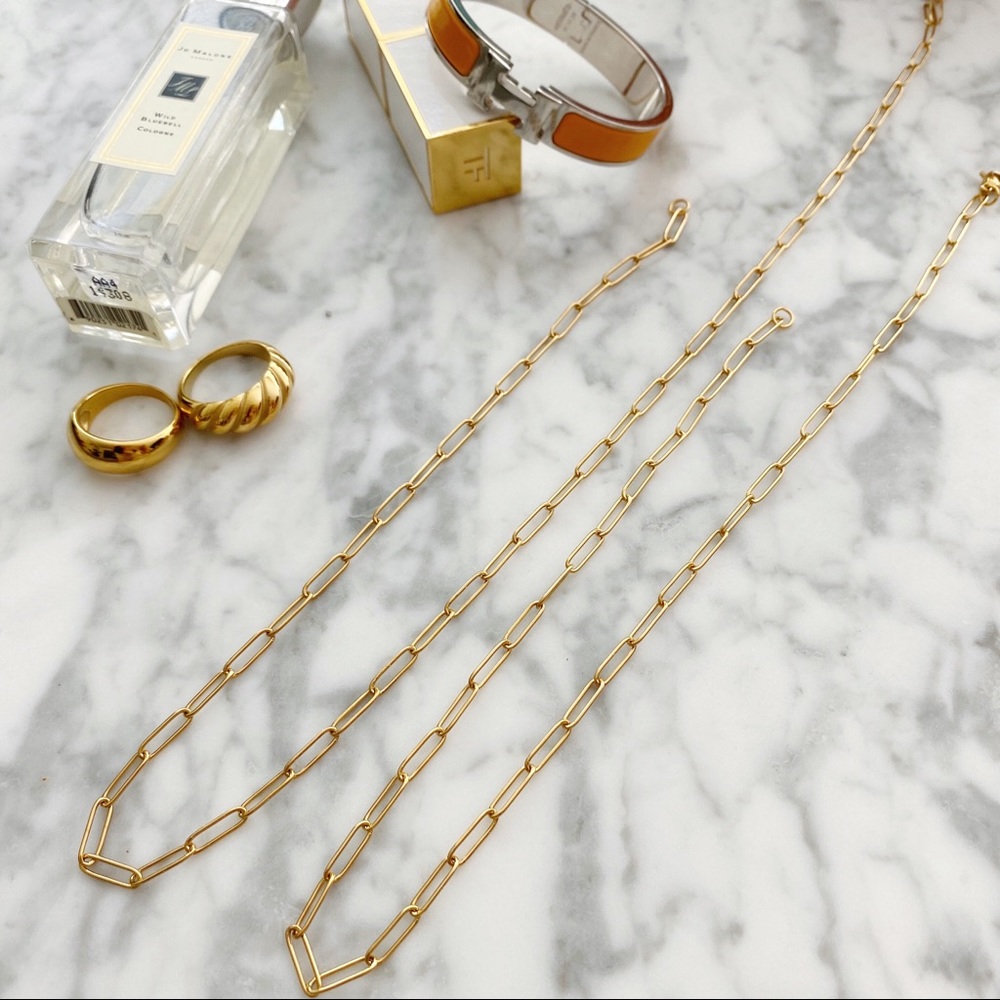 18K Gold Plated Paper Clip Chain Necklace Choker - Picture 4 of 9